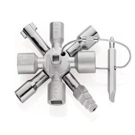 KSOPUERT 10-in-1 Multipurpose Carbon Steel Portable Screwdriver Wrench Kit Universal Tool for Control Cabinets, Elevator Cross Keys, Water Meters, Valves, etc. With Square/Triangle Holes and Drills