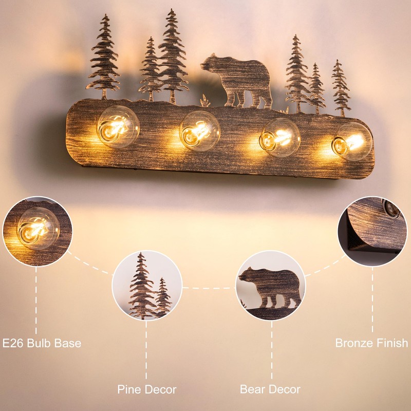 TOCHIC Rustic Bathroom Light Fixtures, 4 Lights Farmhouse Bathroom Vanity