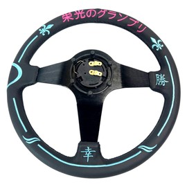 Performance Steering Wheel 350mm Deep Dish 6 Bolt For JDM Sport Racing Steering Wheel Leather Horn Button Included