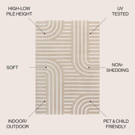 JONATHAN Y SCN107C-8 Anders High-Low MidCentury Modern Arch Stripe Two-Tone Beige/Cream 8 ft. x 10 ft. Indoor/Outdoor Area Rug for Patio, Backyard, Living Room, Bedroom, Office, Hose-Washable
