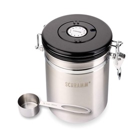 Schramm® Coffee Canister 1500 ml in 10 Colours with Dosing Spoon Height 15 cm Coffee Canisters Stainless Steel Colour: Silver