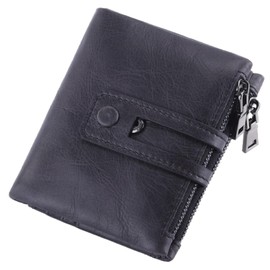 Ruponarie Men's Bi-Fold Wallet, Zipper, Leather, Card, Stylish, Gift, Simple, Large Capacity, Black, Compact, Multifunctional, Skimming Prevention (Black)