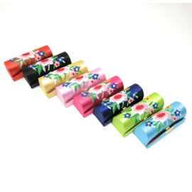 THY COLLECTIBLES Random Assorted Colors Lipstick Case 3pcs Set Lip stick Holder w/Mirror, Satin Silky Fabric With Floral Prints Holds 1pc Standard Lipstick Super Value