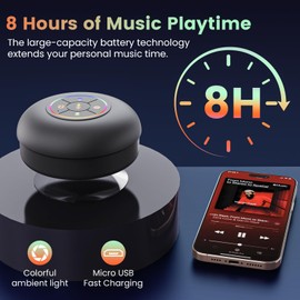 Large Suction Cup Waterproof Bluetooth Speaker LED Light Light Waterproof Bathroom Bluetooth Speaker (Black)