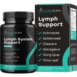 Herbal Lymph System Support Supplement - Lymphatic Support Complex with Echinacea Goldenseal Astragalus & Hydroxytyrosol for Lymphatic Drainage & Immune Support - Vegan Non-GMO Gluten Free (1 Month)