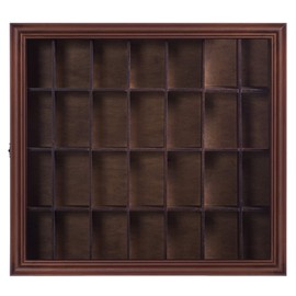 Gallery Solutions - 18x16 Shot Glass Collection - Display Case - Hinged Front - Shot Glass Collection - Cherry Walnut - 28 Shot Glasses - Bar, Home, Office Accessories - Organizer - Glass Rack
