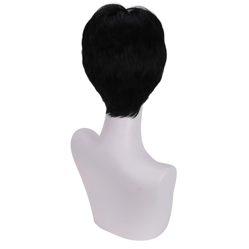 BERON Black Short Straight Wig Natural Looking Middle Part Wig