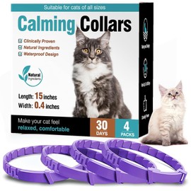 Cat Calming Collar 4 Pack, Adjustable Soother, Anxiety Relief, Stress Pheromone Collar for Cats, Comfort Cat Calm Collars, Lasts 30 Days, Grey, 15 inches (Purple)