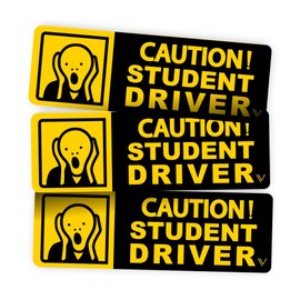 Funny Reflective Student Driver Magnet for Car - New Driver Safety Warning Magnets - Scream Novelty Car Magnet - Funny Bumper Sticker for Car - Large Text New Driver Magnets - 3.5 X 10.5 Inch, 3 Pack
