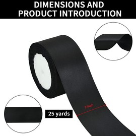 TONIFUL 2 Inch x 25 Yards Wide Black Satin Ribbon Solid Fabric Ribbons Roll for Valentine's Day Crafts Chair Sash Gift Wrapping Invitation Cards Floral Hair Bows Sewing Party Wedding Car Decoration