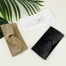 Sparkly Headbands for Women,3 Pcs Crystal Wide Headbands Bling Headbands Fancy Headbands Sparkle Head Scarf Turban Headband Stretchy Hair Bands African Head Wraps Elastic Head Wraps for Black Women