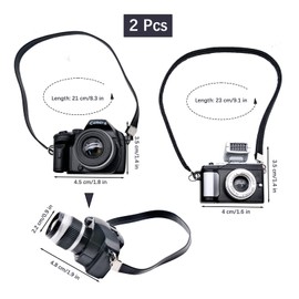 2Pcs Mini Camera for Dolls, 1:4 Scale Miniature SLR Camera Ornament with Flash and Shutter Sound, Vintage Mini Camera Dollhouse Decoration Accessories