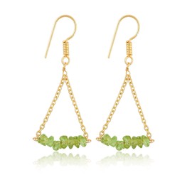TGH Elegant Natural Peridot Chips Crystal Dangle Earrings, Green Nuggets Gemstone, Spiritual Fashion Jewelry, 18K Yellow Gold Plated, Gift for Her, All Occasions, Valentine Day Gift (Peridot)
