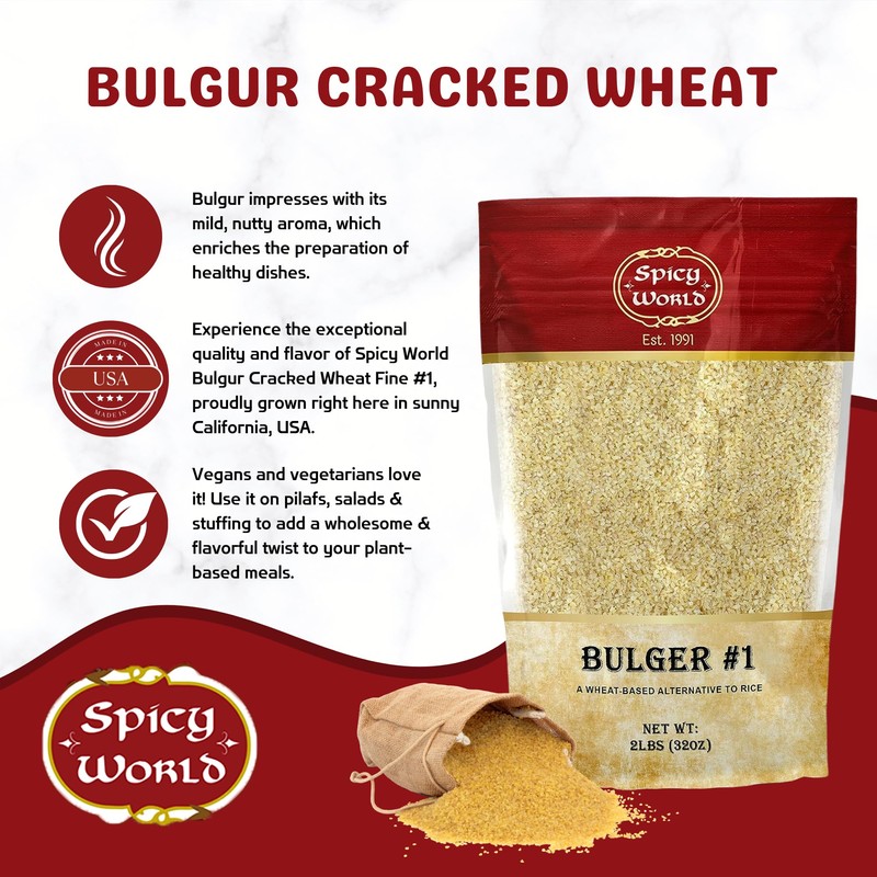 Bulgur Cracked Wheat Fine #1, 2 LB Bag (32oz) |