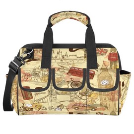 I Love London Tool Bag Heavy Duty Waterproof Tool Tote Organizer Multi Pockets Wide Mouth Tool Organizer Storage Tote Bag with Adjustable Shoulder Strap