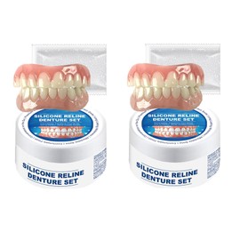 2 Pairs of Temporary Dentures, Fake Teeth, False Teeth Veneers, Artificial Teeth, Tooth Panel for Attaching for Upper and Lower Teeth, Prostheses, Fake Teeth Kit