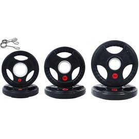 Signature Fitness Olympic 2-Inch Cast Iron Plate Weight Plate for Strength Training and Weightlifting, Rubber Coate Style, 35LB Set