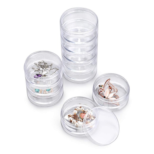 JuxYes 2 Packs 5 Layer/Column Stackable Round Plastic Containers, Clear