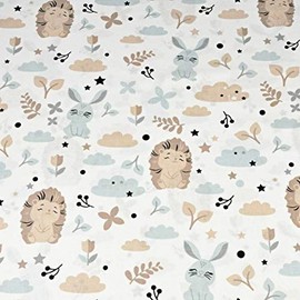 100 x 160 cm, Animals Forest, 100% Cotton Fabric, Children, Sold by the Metre, Craft, Sewing Fabric (Hedgehog, Rabbit, Cloud, Grey, Blue, 100 x 160 cm)
