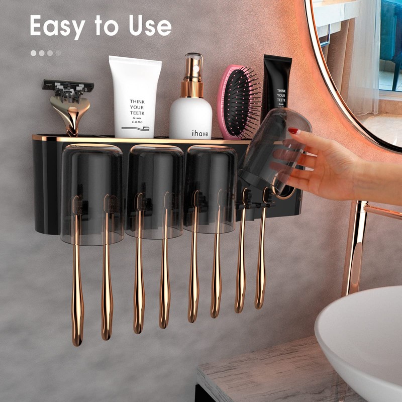 iHave Toothbrush Holders Bathroom Accessories with Toothpaste Dispenser, 4 Cups