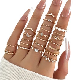 AMBEERT 24 PCS Gold Ring, Golds Rings for Women, Tarnish Free Gold Ring, Dainty Simple Fashion Conscious Cute Finger Rings, Girls Womens Jewellery Gifts (Golden)
