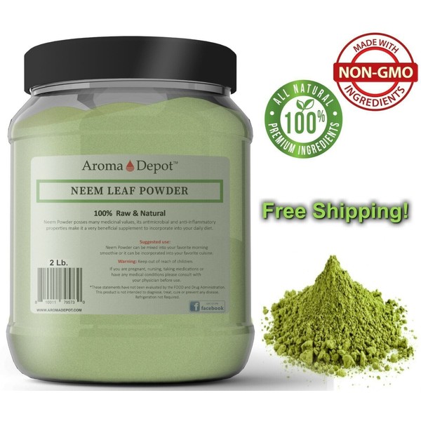 2lb Neem Dried Leaf Powder Pure & Natural Raw Vegan (Azadirachta indica) JAR