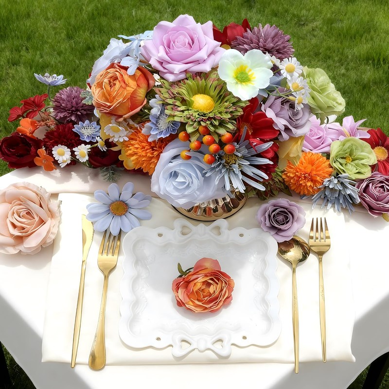 Artificial Flowers Combo Box Set, 38pcs Mix Flowers Dahlia Silk