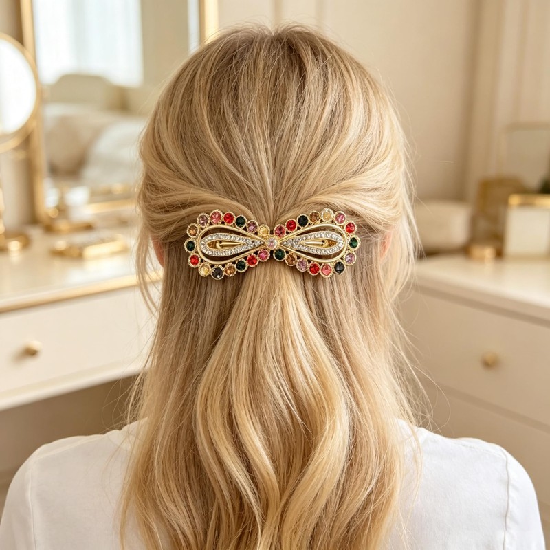 Sparkling Crystal Stone French Barrette，Vintage Rhinestone Snap Hair Clips