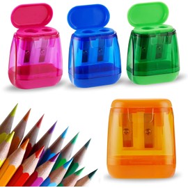 Timotech Set de 4 Sacapuntas de 2 Agujeros, Sacapuntas Manual Escolar con Depósito, Cuchilla de Acero, para Crayones y Lápices de Colores, Sacapuntas de Plástico para Niños y Oficina