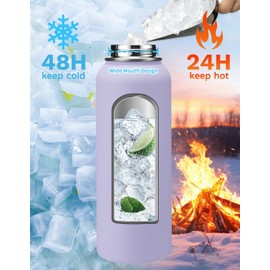 32oz Water Bottle with Straw - Spout Lid, Sweat-Proof Insulated Water Bottles 32 OZ, Wide Mouth Vacuum Insulated Water Bottle with Strap Carrier, Protective Boot & Paracord Handle Reusable Metal Flask