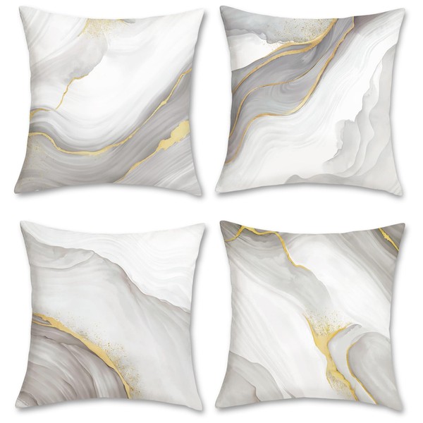 Bonhause Grey Gold Marble Throw Pillow Covers 18 x 18
