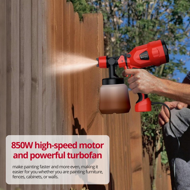XUNTOP Paint Sprayer 850W,Spray Paint Gun with 33Oz（1000ml） Container,5 Nozzles