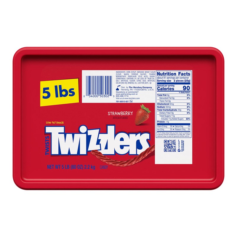 TWIZZLERS Twists Strawberry Flavored Licorice Style, Chewy Holiday Candy Tub,