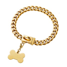 Yowity Strong Stainless Steel Gold Dog Chain Collar with Easy Lock & Release Buckle,18K Gold Plated Cuban Link Chain Dog Necklace Collar for Medium Large Dogs - 22''