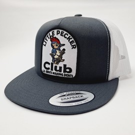 Little Pecker Club Flat Bill Trucker Mesh Snapback Cap Hat Gray & White Embroidered Patch