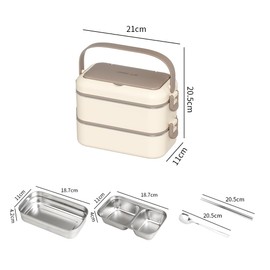 Stainless Steel Double Layer Lunch Box, Portable Insulated Lunch Case with Utensils, Secure Clasp, for Work & School (21x11x20.5CM)