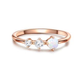 Glanzstücke München Women's Ring 925 Sterling Silver Rose Gold-Plated with Zirconia and Opal (Synthetic) White - Solitaire Ring Silver Ring Rose Gold, Silver, Cubic Zirconia
