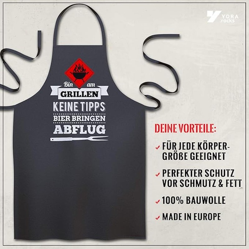 Yora BBQ Apron for Men - Bin am Grillen (German