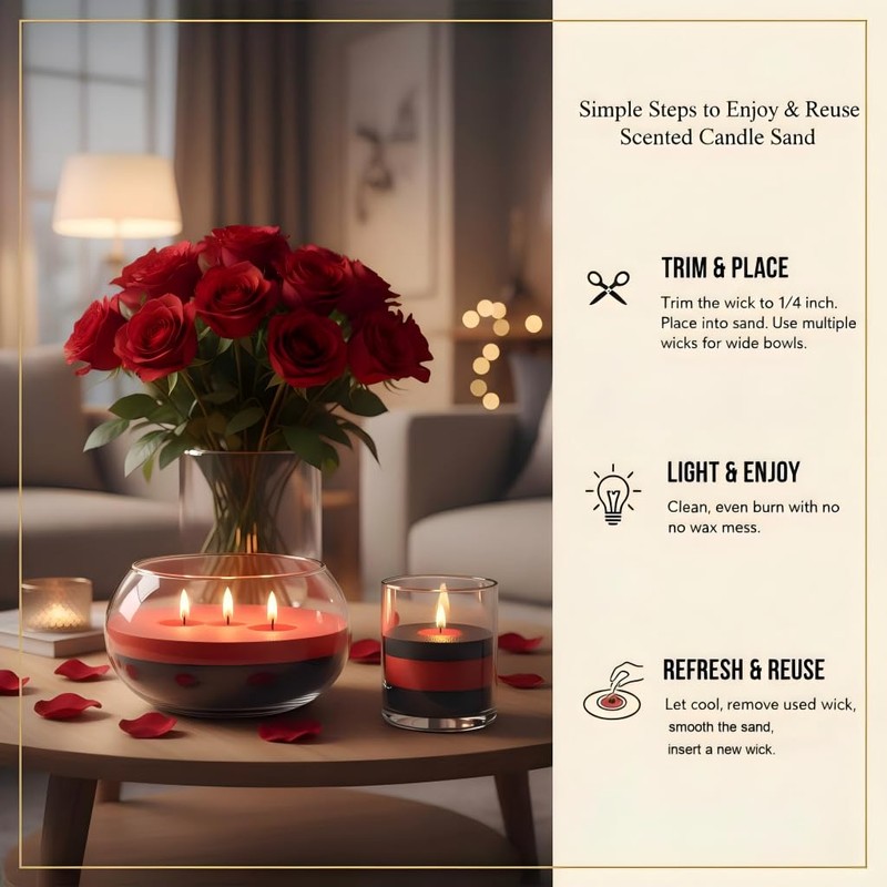 Monivi Scented Candle Sand with Wicks 1.1lb Dark Red Pearled