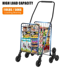 Garveetech Folding Shopping Cart 110 Lbs Capacity Utility Cart with Stair Climbing Wheels, 22 Gallon Large Basket, 360° Swivel Wheels, Collapsible Cart for Laundry, Shopping, Grocery, Luggage, Picnic