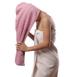 Extra Large Waffle Cotton Hair Towel Wrap - 30 inches Long, 400 GSM, Ultra Absorbent, Quick Dry Hair Turban for Women, Ideal for Long and Curly Hair, Perfect for Plopping (Hippie Pink)