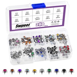 Swpeet 200Pcs 10 Farben 6MM 4 Kralle Strass Nagelkopf Strass Stud Verzierungen Sortiment Kit, Kristall Kralle Perlen Nagelkopf Nachfülls Kralle für DIY Leder Handwerk Reparaturen Dekorieren Kleidung