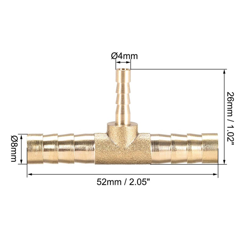 TA-VIGOR Tee Brass Barb Reducer Fitting, 3 Way Splitter Connector