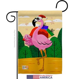 Breeze Decor Cool Christmas Flamingo Garden Flag Set with Stand Animals Bird Hummingbird Cardinal Peacock Springtime Natural Wildlife Small Decorative Gift Yard House Banner Made in USA 13 X 18.5