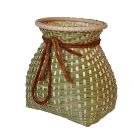 VILLFUL 1pc Pastoral Style Woven Basket Multi-purpose Storage Container for Flowers Sundries Vintage Bamboo Design Stylish Decor for Home and Garden
