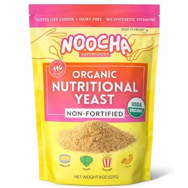 NOOCHA Organic Nutritional Yeast Flakes – Non-Fortified, Vegan Cheese Seasoning, Dairy-Free, Gluten-Free, High Protein Savory Sprinkle for Popcorn, Pasta & Veggies – 8 oz
