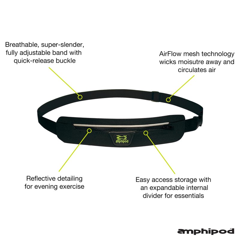 Amphipod AirFlow MicroStretch Belt, Ultra-Light Minimalist Runners Waist Pack Bag