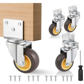 HOD Side Mount Casters, 2 Inch L-Shaped Small Caster Wheels Set of 4, Furniture Casters 360° Swivel Wheels for Furniture, Table, Baby Bed, Carts Trolley, Cabinet, Loading Capacity 180Lbs