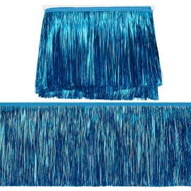FINGERINSPIRE 10m Metallic Tinsel Fringe Trim 156mm Wide Deep Sky Blue Tinsel Tassel Trim Polyester Sewing Tassels Lace Trim for DIY Latin America Dance Dress Costume Accessories Party Decor