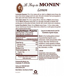 Monin Lemon Syrup, 33.8-Ounce Plastic Bottle (1 liter)